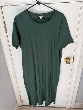 J. Crew Dark Green Crewneck Shift Dress midi length with slit